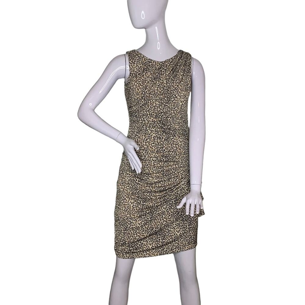 Betsey Johnson Shirred Dress Size 4 Animal Print Sleeveless Fully Lined